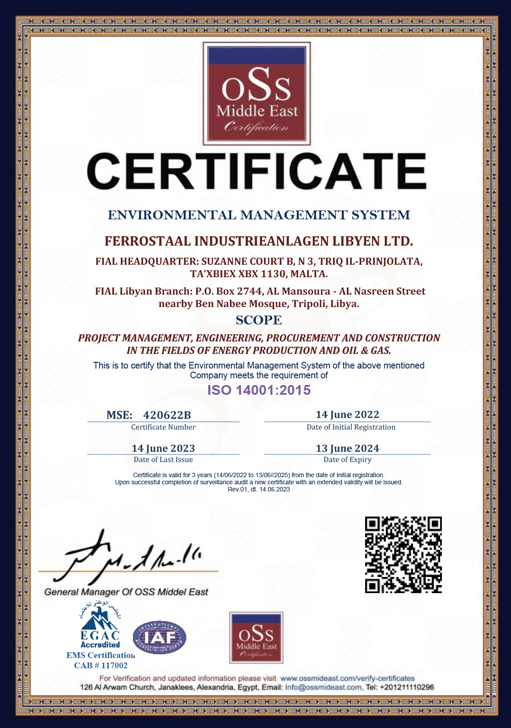 ISO 14001:2015 Certificate
